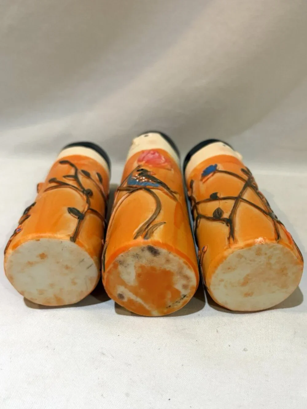Set of 3 Spring Family Orange Bud Vases Resin Flowers & Birds Boho Style